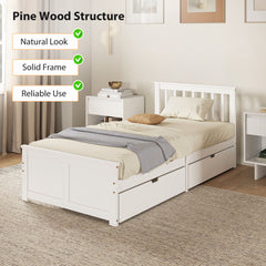 Kozy Wooden Single Bed Frame, with Drawers - White