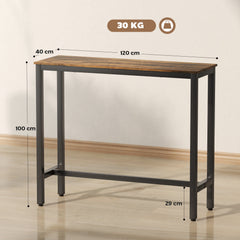 Kozy Rectangular Bar Table, Wood Effect Pub Coffee Table for Small Space, Breakfast Dining, Kitchen, Industrial, Rustic Brown