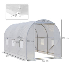 Outsunny Polytunnel Steel Frame Greenhouse Walk-in Greenhouse 3.5 L x 2 W x 2H m-White | Aosom UK