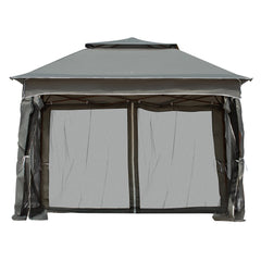 Outsunny 3 x 3(m) Pop Up Gazebo, Double-roof Garden Tent with Netting and Carry Bag, Party Event Shelter for Outdoor Patio, Dark Grey