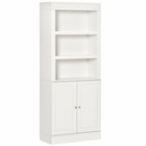 Kozy Kitchen Cupboard with 6-tier Shelving, Freestanding Storage Cabinet, Pantry Cupboard with 3 Open Compartments and Double-door Cabinet with Adjustable Shelves, White