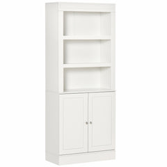Kozy Kitchen Cupboard with 6-tier Shelving, Freestanding Storage Cabinet, Pantry Cupboard with 3 Open Compartments and Double-door Cabinet with Adjustable Shelves, White