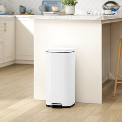 Kozy 30L Kitchen Bin, Compact Pedal Bin with Soft-Close and Stay-Open Lid, Removable Bucket for Kitchen, Home, Office, White