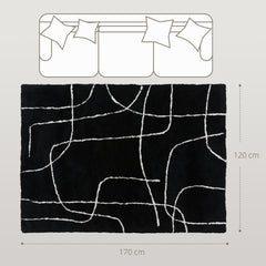 Kozy - Modern Fluffy Area Rug, Geometric Pattern Washable Rug, Soft High Pile Floor Carpet for Living Room, Bedroom, Dining Room, Home Office, 170 x 120 cm, Black
