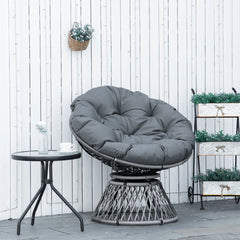 Kozy 360° Swivel Rattan Papasan Moon Bowl Chair Round Lounge Garden Wicker Basket Seat with Padded Cushion Oversized for Outdoor Indoor, Grey