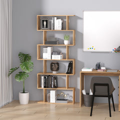 Kozy Bookcase, 6 Tier Shelf S Shaped Bookshelf, Storage Unit, Display Shelf for Living Room, Bedroom, Home Office, Plant, Oak