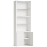 Kozy 6-Tier Tall Bookcase, Bookshelf with 4 Open Shelves and Double Door Storage Cabinet, Freestanding Display Rack for Living Room, Bedroom, Home Office, Study, 59 x 29 x 180cm, White
