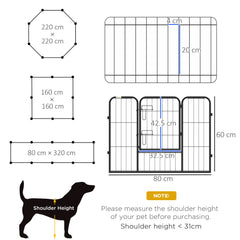 PawHut Heavy-Duty Dog Playpen, 8 Panel Steel Pet Exercise Pen, Foldable and Portable, Black