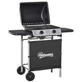 Kozy 2 Burner Gas BBQ Trolley with Lid, 5.6 kW Gas Barbecue Grill with Wheels, Side Shelves, Black