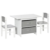 Kozy 3 Pcs Kids Table & Chairs Set Mini Seating Furniture Home Playroom Bedroom Dining Room w/ Storage Drawers Safe Corners for 2-4 Years old White