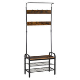 Kozy Coat Rack Stand Industrial hallway Shoe Rack Removable Hooks Metal Wood Hangers Storage Cabinet Rustic Brown 72L×34W×185H(cm)