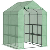 Outsunny Lean-to Greenhouse with Shelving: Removable Cover Steeple Polytunnel for Nurturing Plants, 143x138x190cm, Verdant | Aosom UK