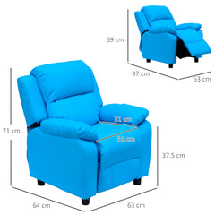 Kozy Kids Children Recliner Lounger Armchair Games Chair Sofa Seat PU Leather Look w/ Storage Space on Arms (Blue)