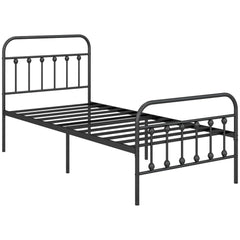 HOMCOM 3ft Single Platform Bed Frame with Underbed Storage Tall Headboard Steel Slat No Box Spring Needed Easy Assembly Black