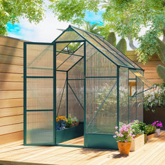 Kozy 6x6 FT Polycarbonate Greenhouse with Base and Raised Bed, Walk-in Greenhouse with Aluminium Frame, Temperature Controlled Window, Foundation for Plants, Flowers, Vegetable