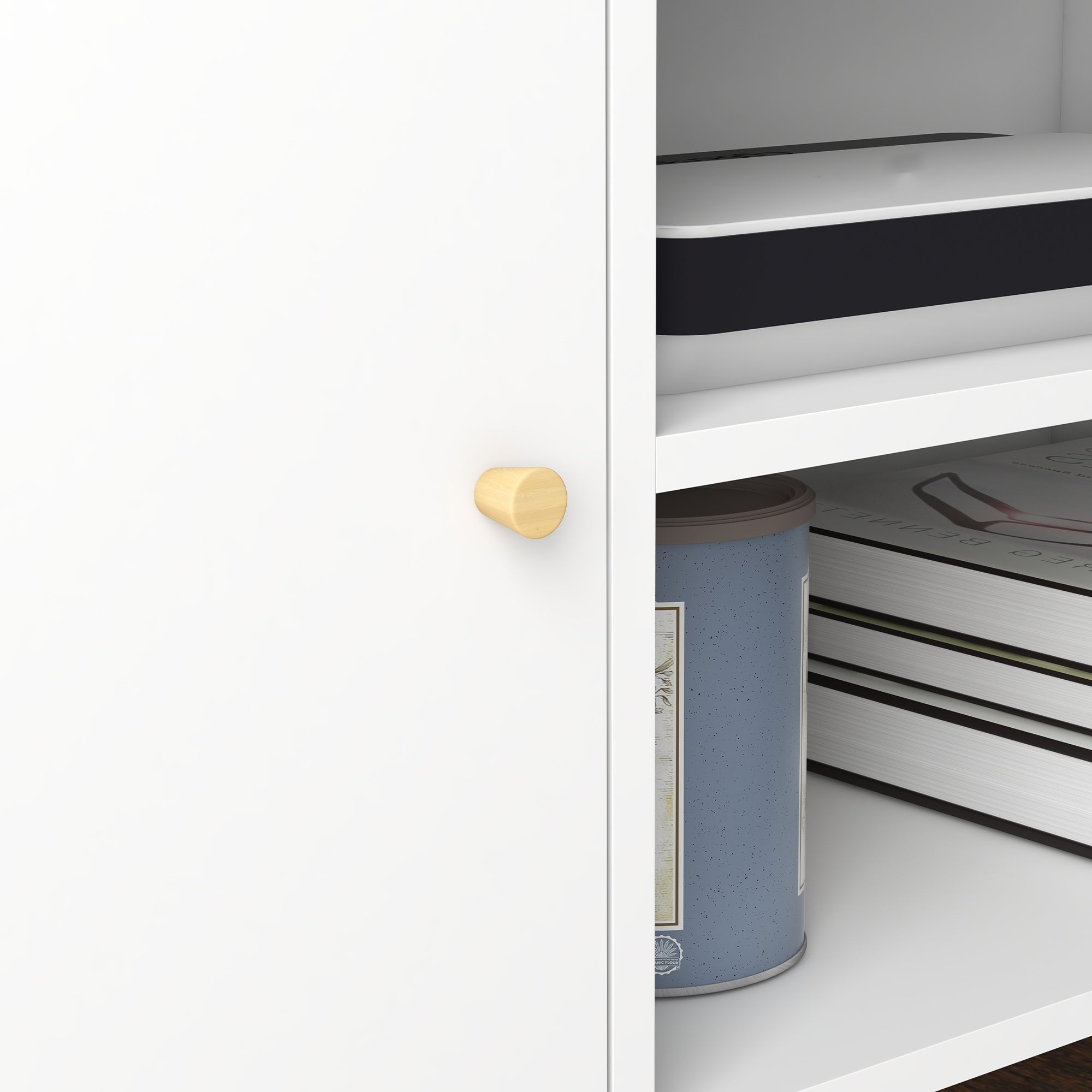 Kozy TV Stand Cabinet up to 55 Inches, TV Unit with Storage Shelves and Wood Legs for Living Room, Bedroom, White