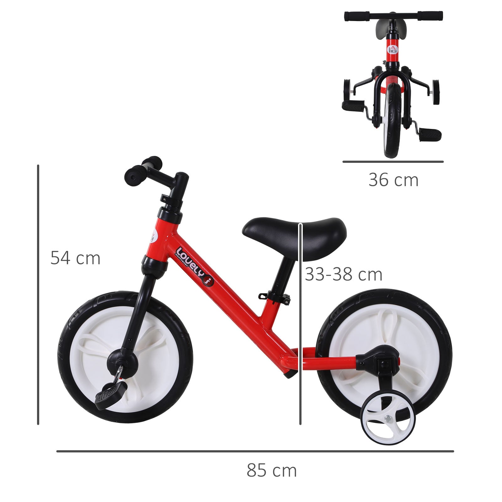 HOMCOM Toddler Balance Bike, Durable PP Material, Removable Stabilisers for Learning, Vibrant Red