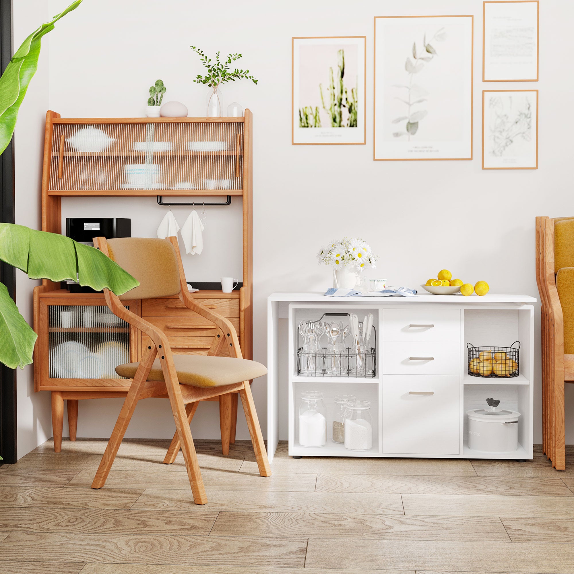 Kozy L-Shaped Computer Desk with Storage Compartments, Drawer and Cabinet, Laptop PC Corner Table, Home Office Workstation, 120 x 115 x 76cm, White