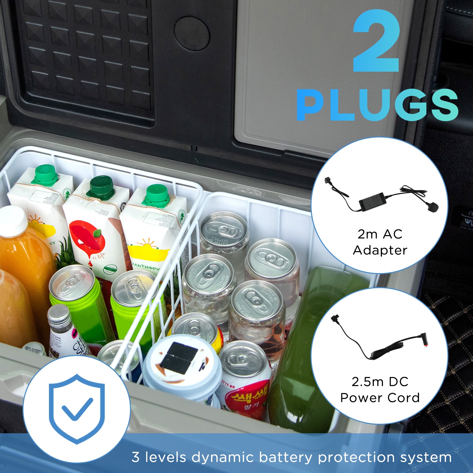 Kozy 40L Car Refrigerator, Portable Compressor Cooler Box, Fridge Freezer w/ Inner LED Light, Foldable Handles, Cup Holders, 12/24V DC and 110-240V AC for Campervan RV Boat Travel Down to -20℃