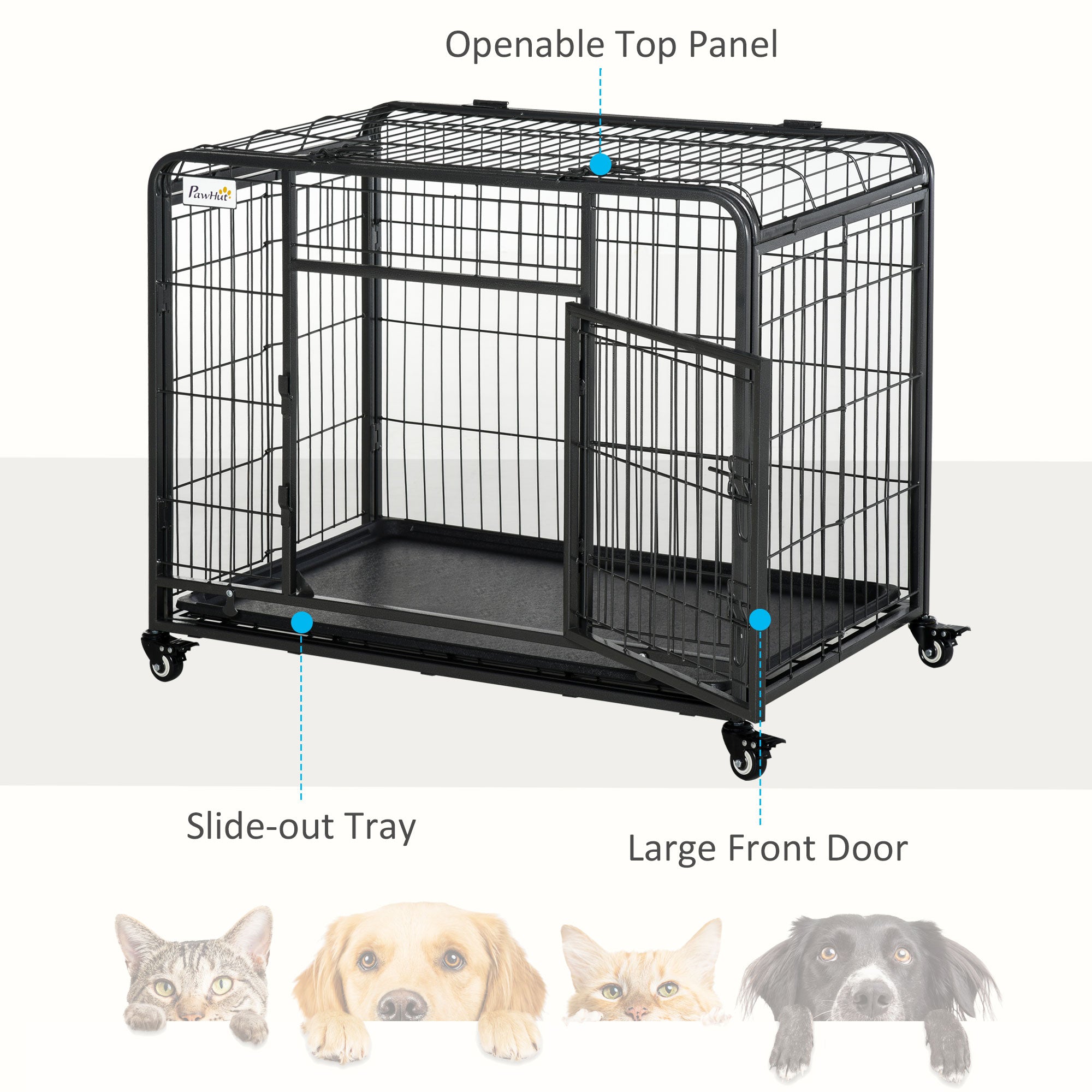 Kozy Metal Dog Cage Kennel Locking Door & Wheels Removable Tray Openable Top For Medium Pets 94 x 58 x 69.5 cm