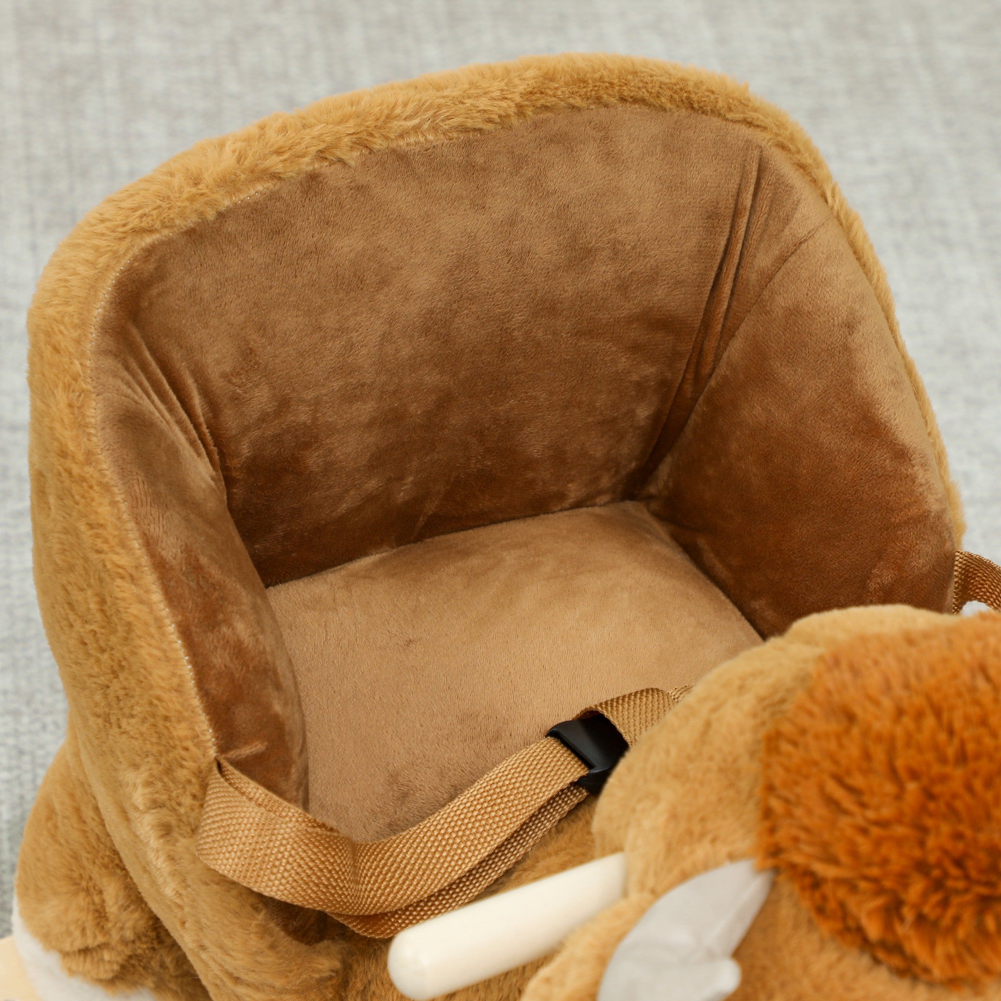 Kozy Baby Rocking Horse with Safety Belt, Wood Base, Animal Rocker for Children, Brown