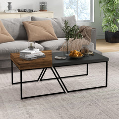 HOMCOM Coffee Table Set of 2, Geometric Coffee Table with Spacious Legroom, Steel Frame and Thick Tabletop, Industrial Coffee Tables | Aosom UK