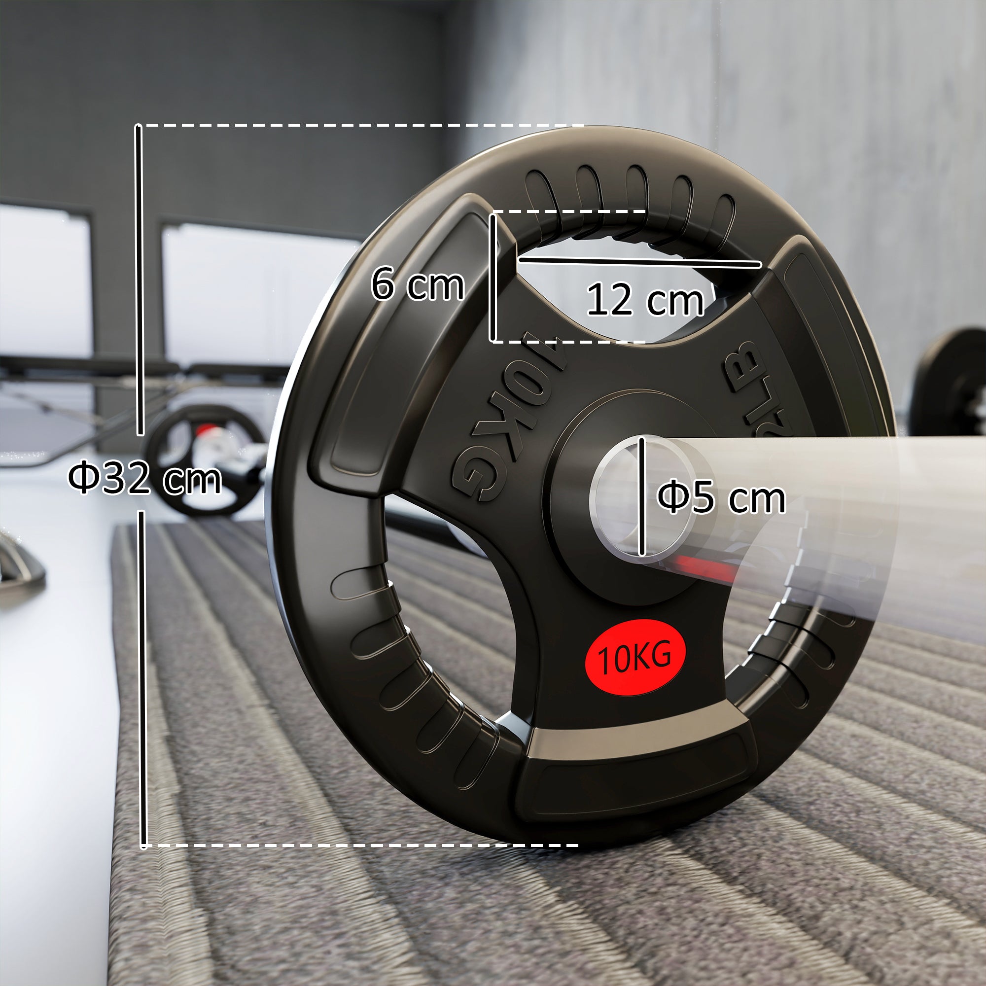 Kozy Olympic Weight Plates, 2"/5cm Weight Disc Pair with Tri-Grips, 2 x 10kg Dumbbell Plates for Weightlifting and Strength Training Home Gym Fitness Workout, Black