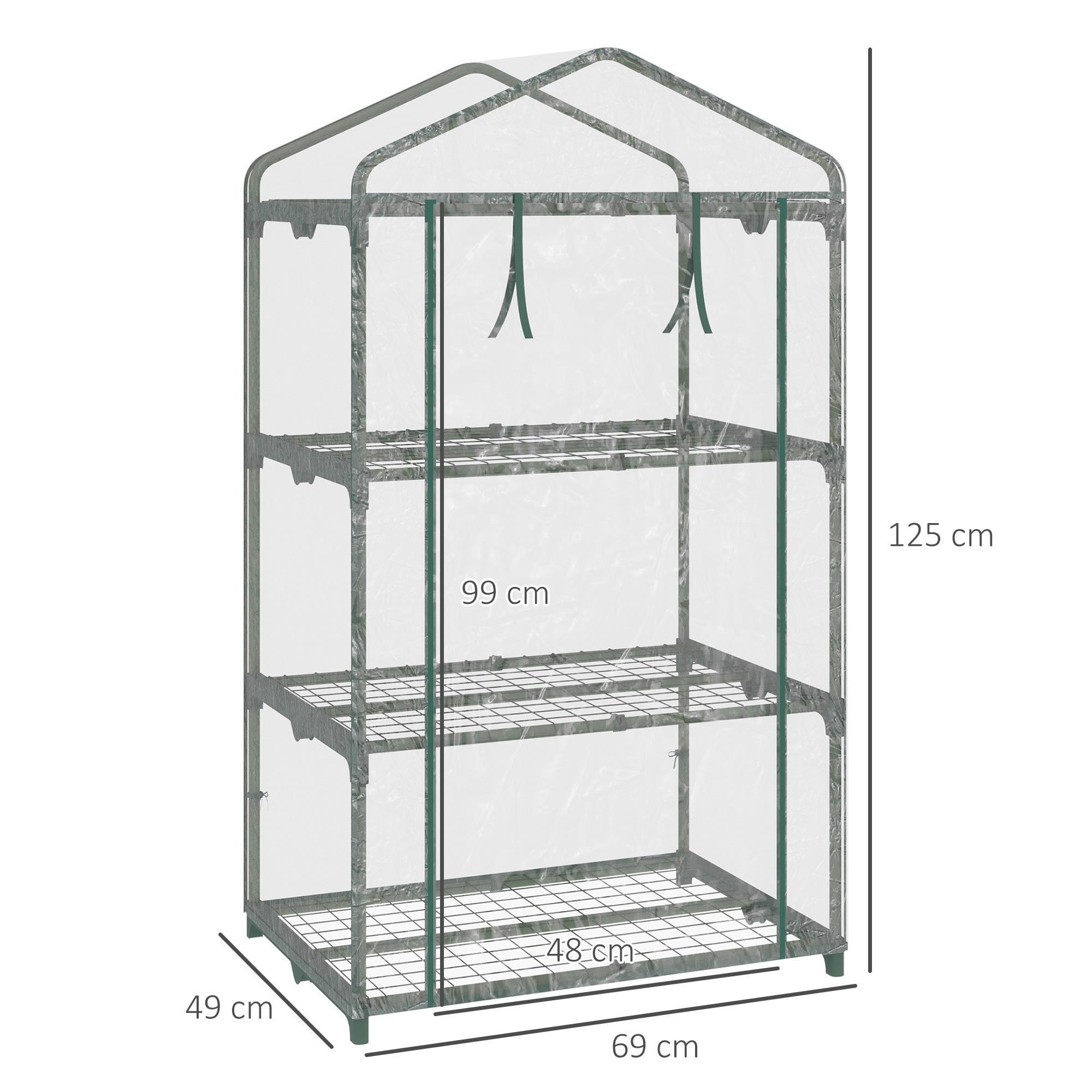 Kozy 3 Tier Mini Greenhouse Portable Garden Grow House with Roll Up Door and Wire Shelves, 69L x 49W x 125H cm, Clear