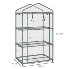 Kozy 3 Tier Mini Greenhouse Portable Garden Grow House with Roll Up Door and Wire Shelves, 69L x 49W x 125H cm, Clear
