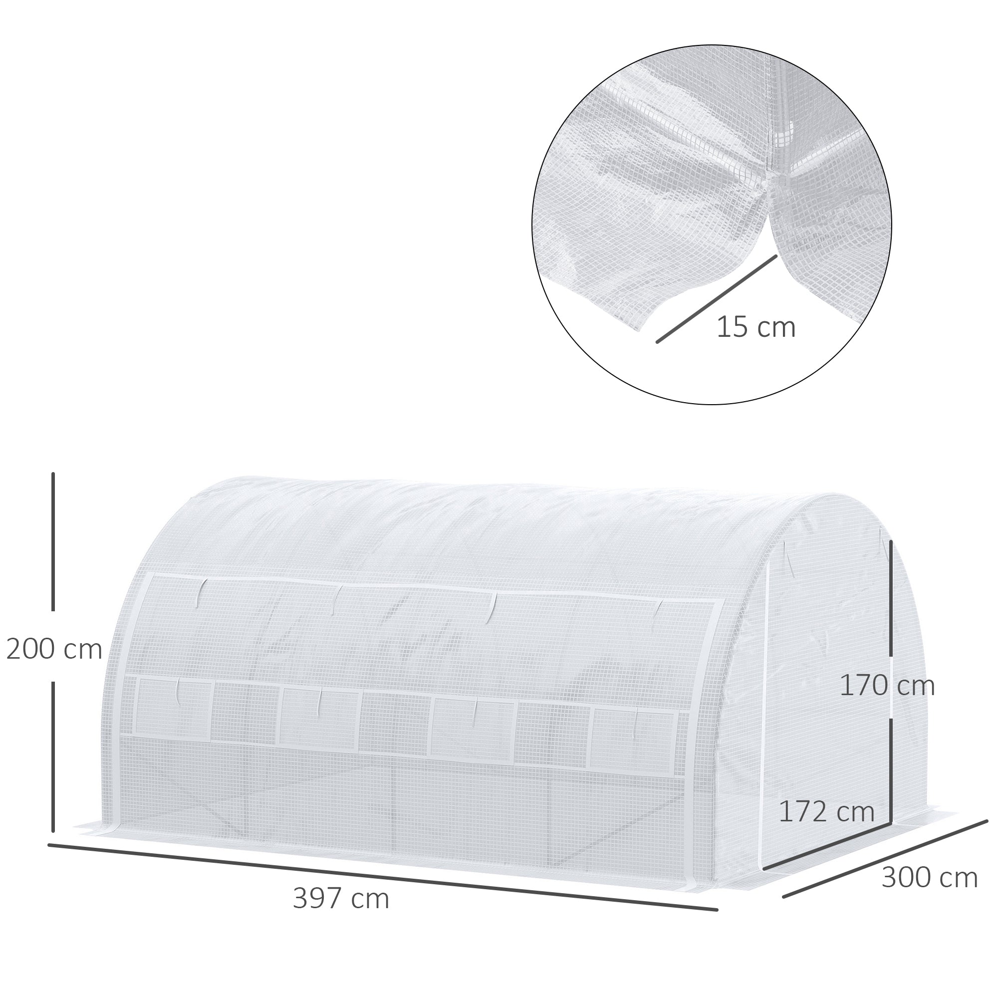 Kozy 4 x 3 x 2 m Polytunnel Greenhouse with Roll-up Side Walls, Walk-in Grow House Tent with Steel Frame, Reinforced Cover, Zipped Door and 12 Mesh Windows for Garden, White