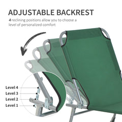 Outsunny Portable Folding Lounger, Durable Oxford Cloth, Adjustable Backrest, Easy Carry, Green