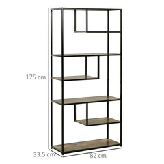 Kozy 6 Tier Bookcase, Industrial Tall Shelf Unit with Steel Frame for Home Office, Study, Living Room, Hallway, 82 x 33.5 x 175 cm, Rustic Brown and Black