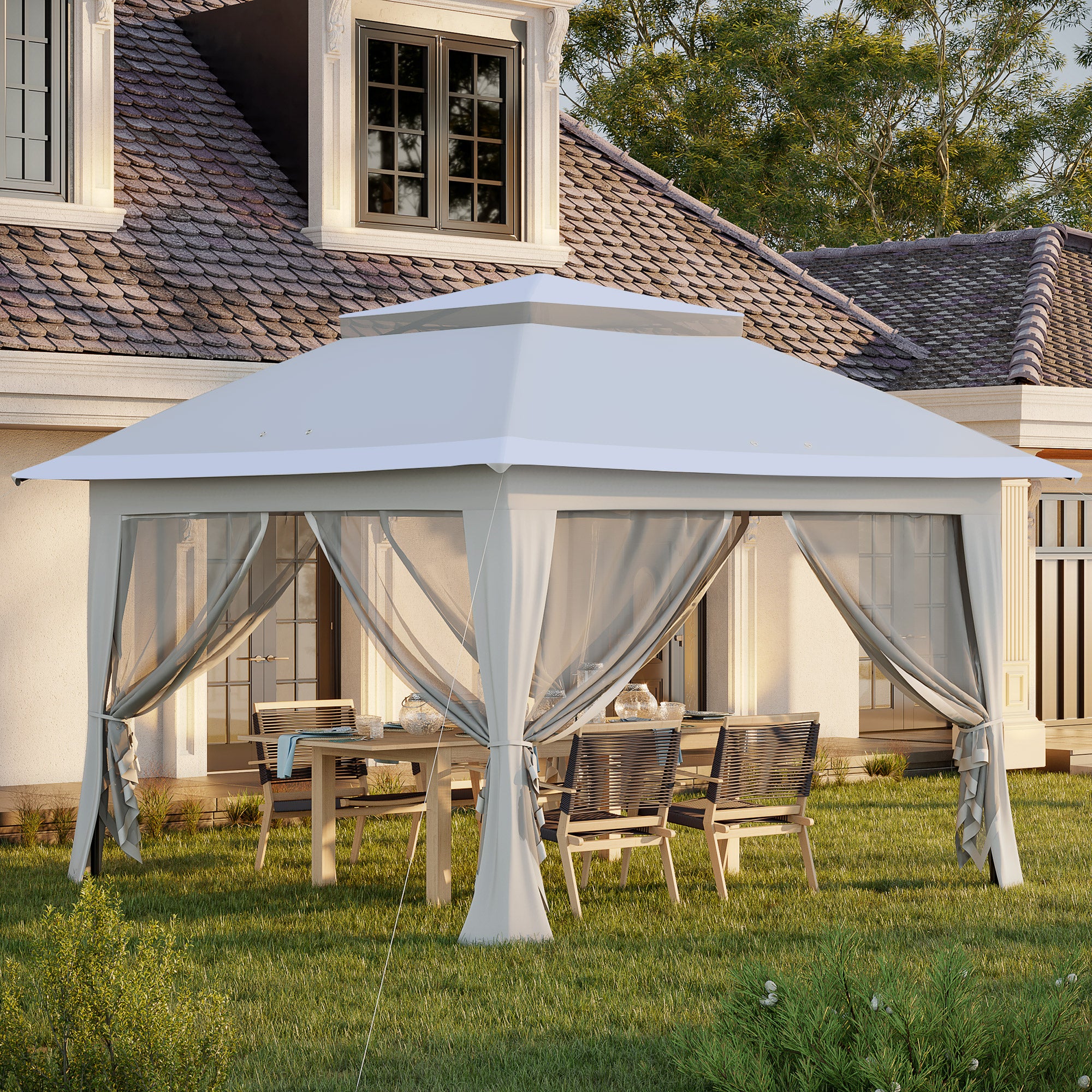 Kozy 3.6 x 3.6 m Pop up Gazebo with Netting, Height Adjustable Party Tent Instant Canopy Sun Shade Shelter, Grey