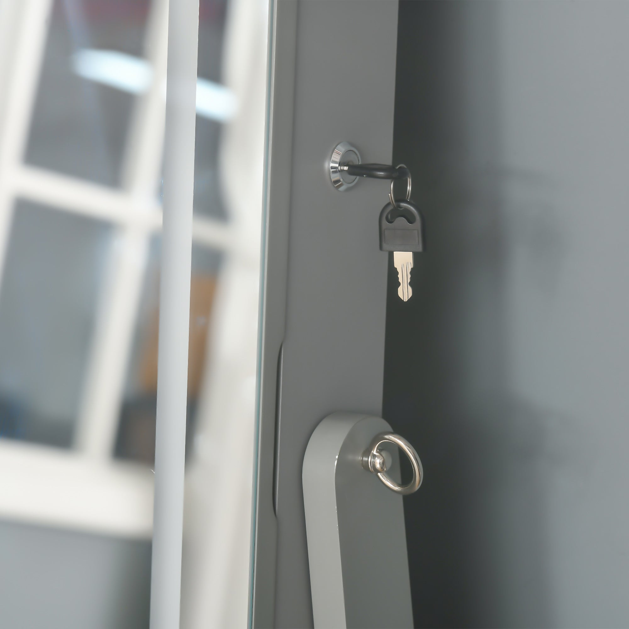 Kozy Jewellery Cabinet with LED Light, Lockable Jewellery Organiser with Full-Length Mirror for Bedroom Dressing Room, Grey