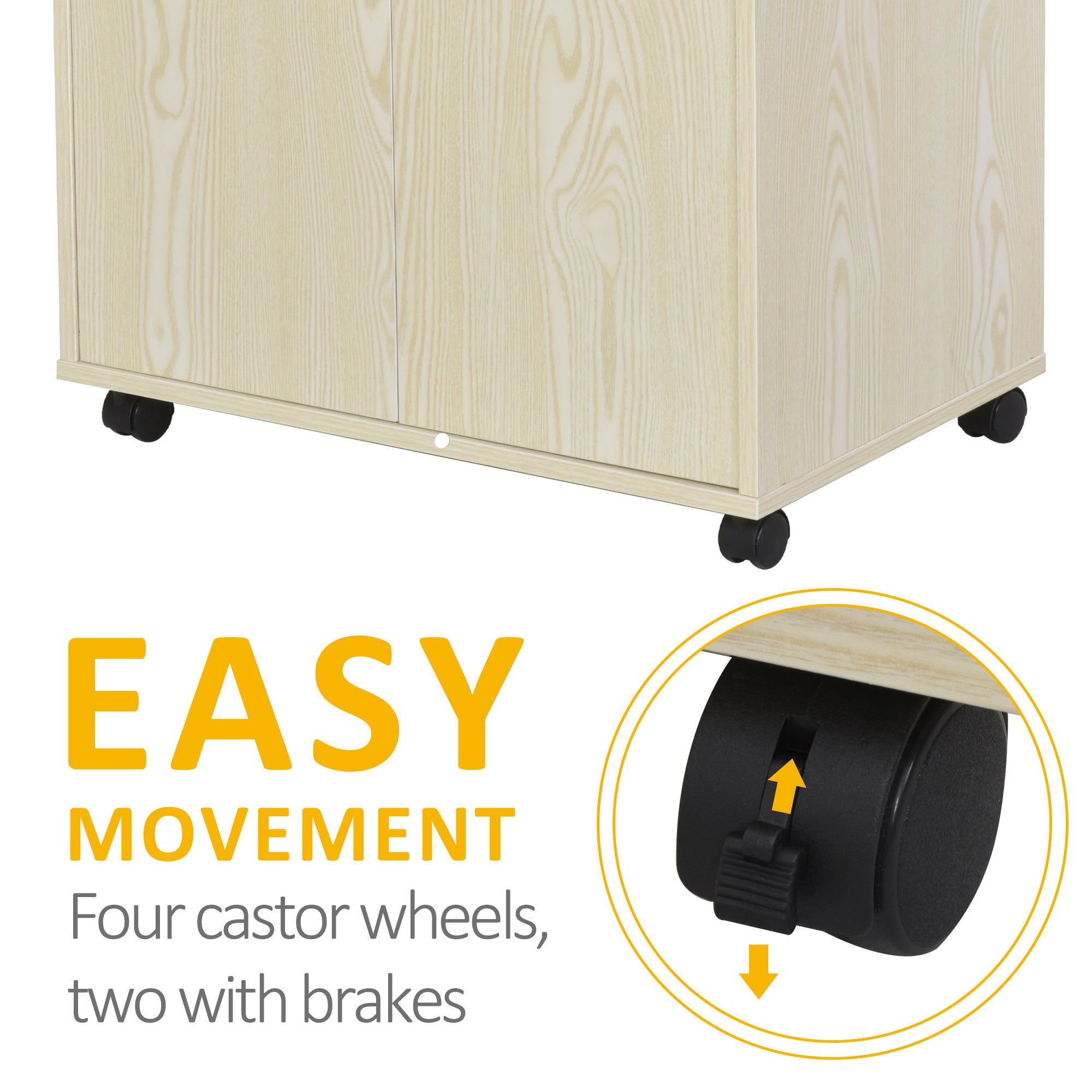 Kozy Kitchen Storage Unit, Modern Microwave Stand Trolley Cart, Sideboard with Cabinet,  Locking Wheels, Shelf for Living Room, Dining Room, Oak Tone