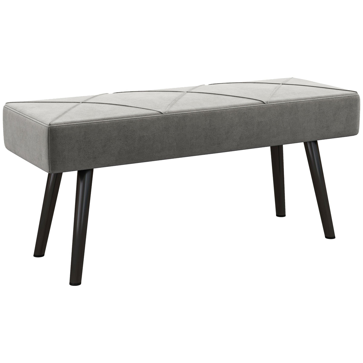 HOMCOM Upholstered End of Bed Bench, X-Shape Design with Steel Legs, Hallway Bedroom Bench, Grey | Aosom UK