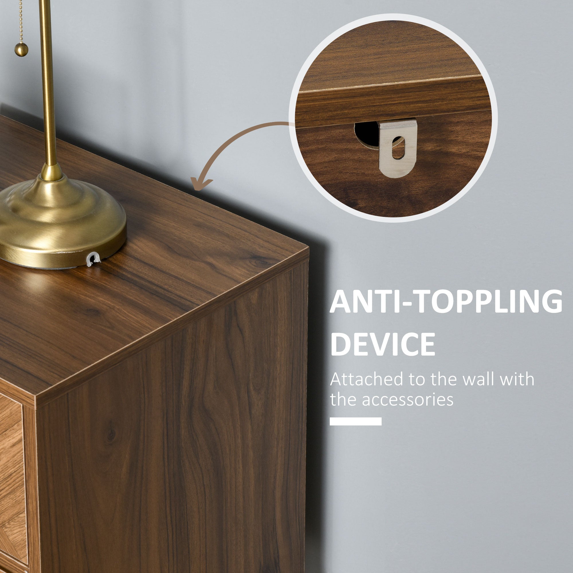 Kozy Bedside Table with Two Drawers, Side Cabinet Storage Unit with Metal Handles, Organisation Furniture for Living Room, Bedroom, Walnut Brown