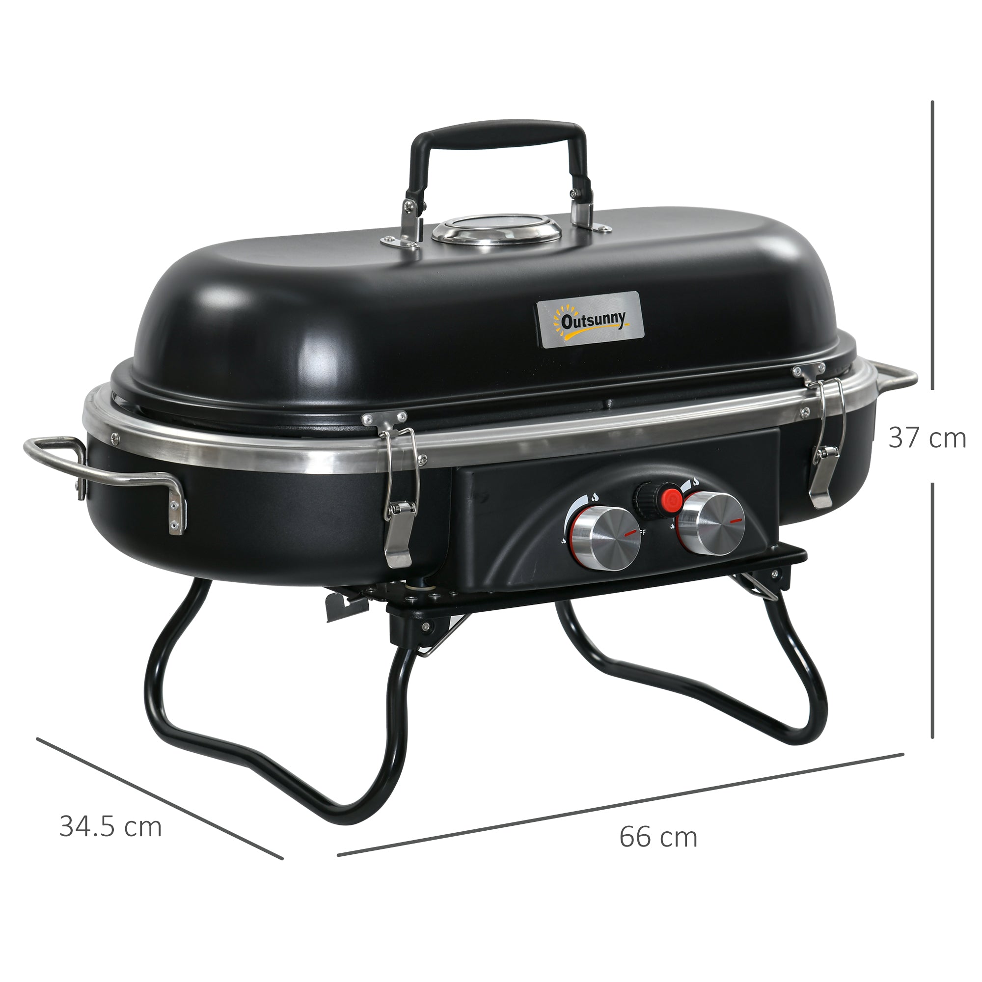 Kozy Foldable Gas BBQ Grill 2 Burner Table Top Barbecue with Lid Piezo Ignition Thermometer for Camping Picnic Cooking, Aluminium Alloy