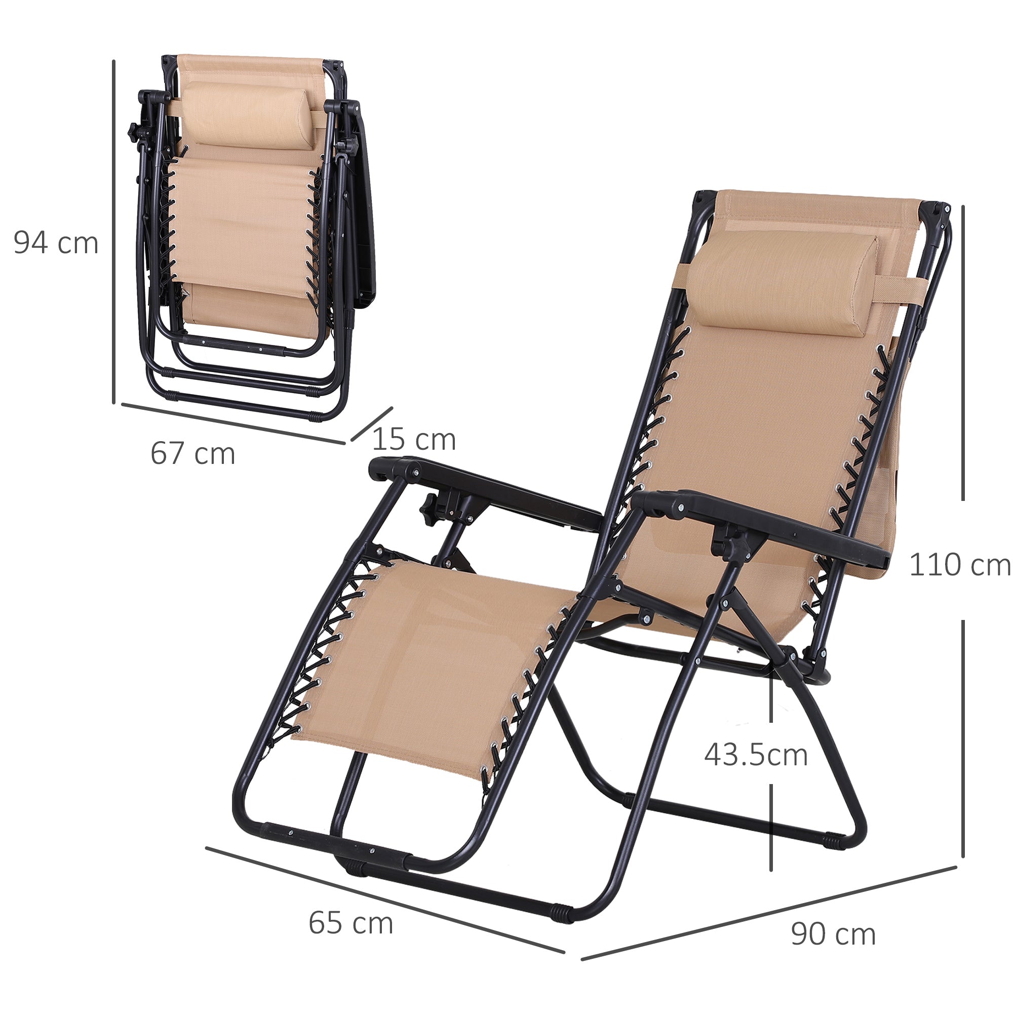 Outsunny Zero Gravity Recliner Chair with Canopy Shade and Cup Holder, Folding Patio Sun Lounger, Beige