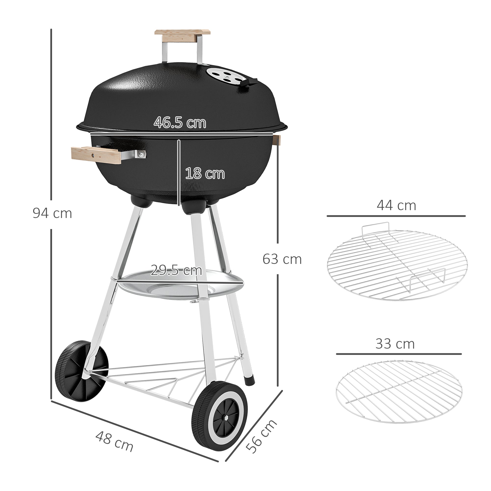 Kozy Portable Round Kettle Charcoal Grill BBQ Smoker with Lid Outdoor Heat Control Party Patio Barbecue Garden