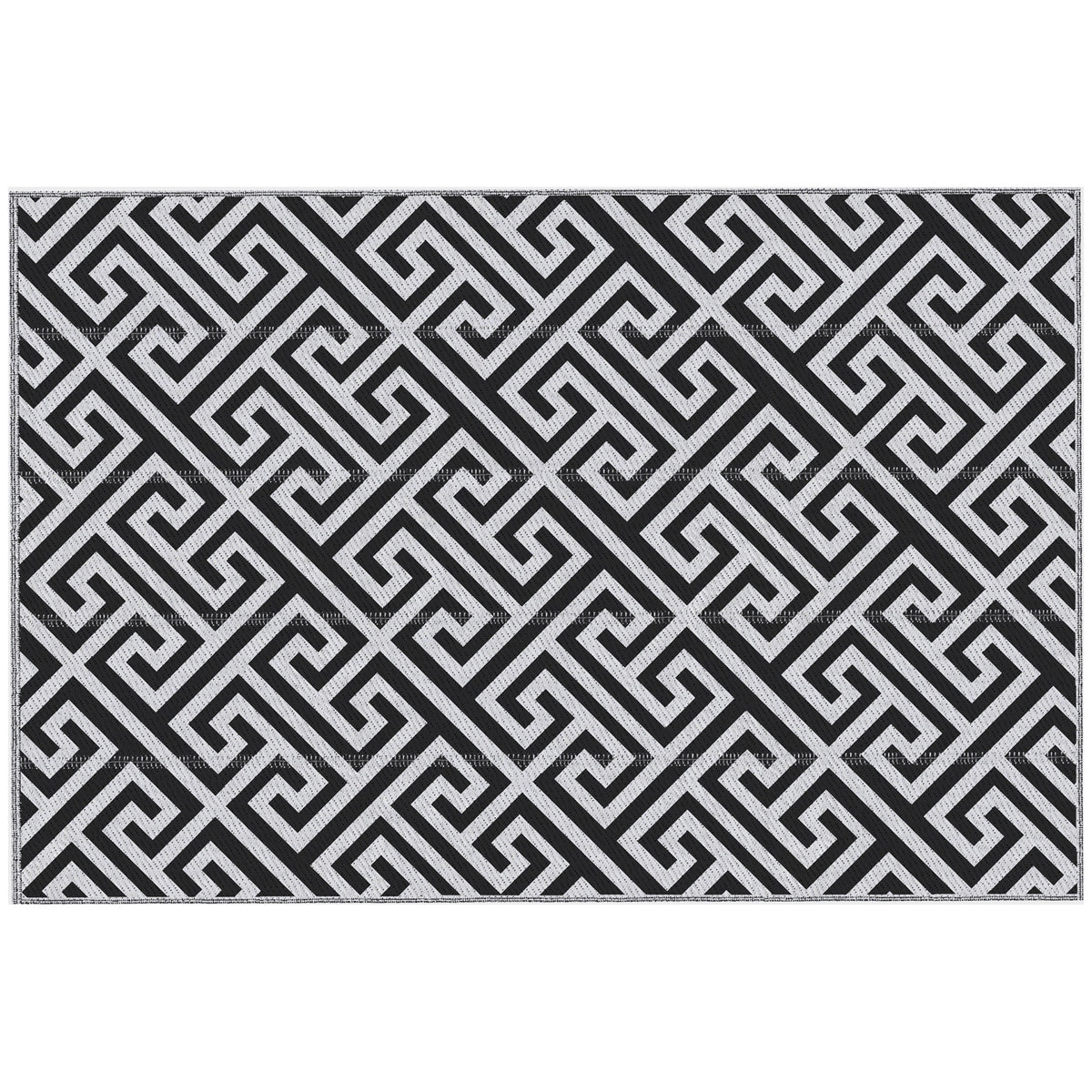 Kozy 182 x 274 cm(6x9ft) Outdoor Rug Reversible Mat Plastic Straw Rug Portable RV Camping Mat for Garden Deck Picnic Indoor, Black & White