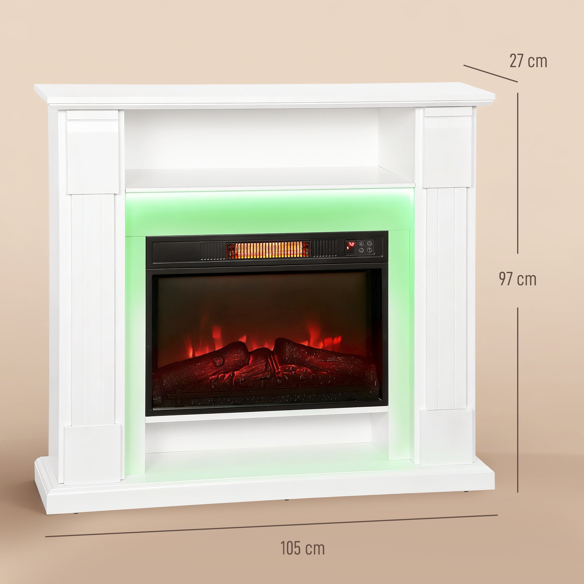 Kozy 6142 BTU Fireplace and LED Mantel, 17-27°C - White