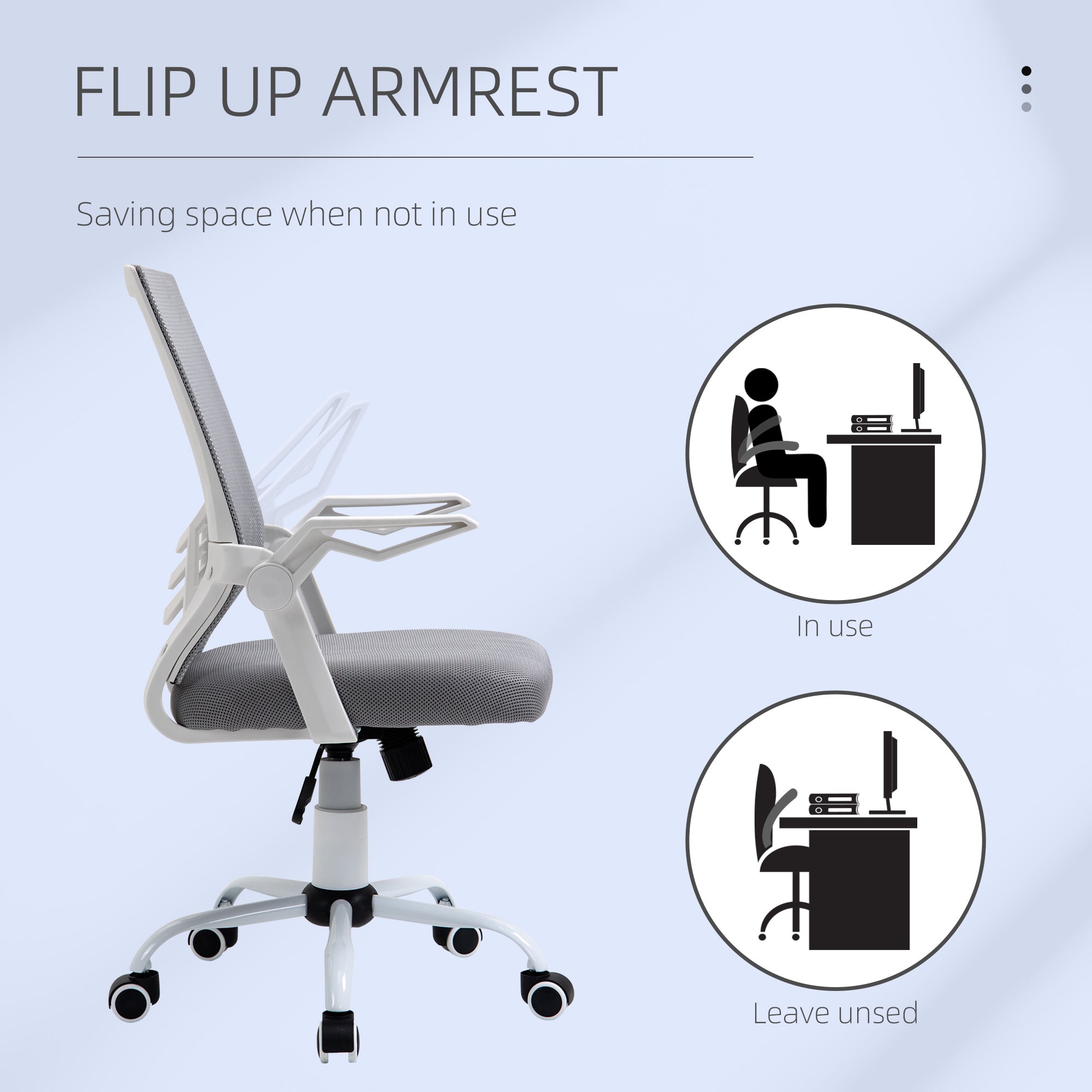 Kozy Office Chair with Flip-up Armrest, Mid Back Desk Chair with Mesh Back, Lumbar Support, Adjustable Height, Swivel Wheels for Home, Grey