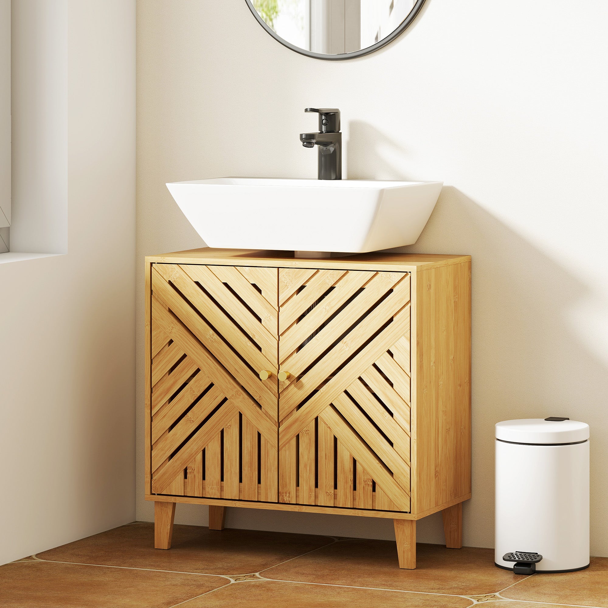 Kozy - Bamboo Bathroom Under Sink Cabinet with Adjustable Shelf for Basin without Pedestal - Natural