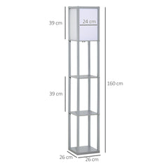 HOMCOM 3-Tier Floor Lamp, Floor Light w/ Storage Shelf, Reading Standing Lamp for Living Room, Bedroom, Office, Dorm, 160cm, Grey | Aosom UK