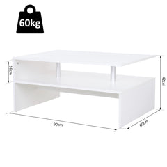 Kozy Coffee Table with Storage, 2-Tier Centre Table, Modern Living Room Table with Open Shelf and Aluminium Poles, White
