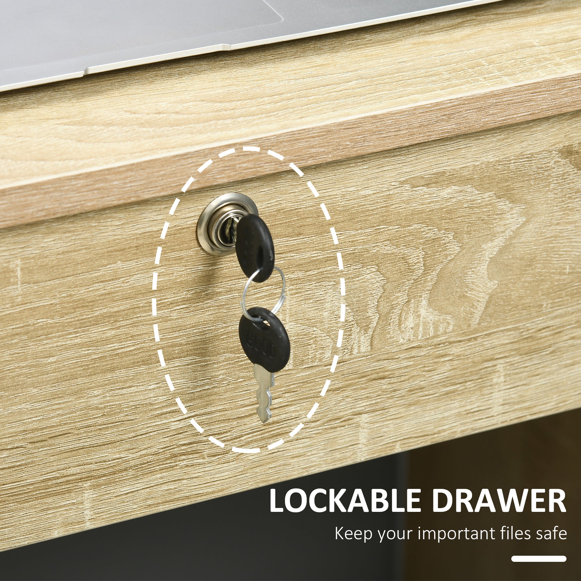 Kozy Computer Desk, Home Office Desk with Lockable Drawer, Storage Shelf for Study Bedroom, 110 x 50 x 76 cm, Oak