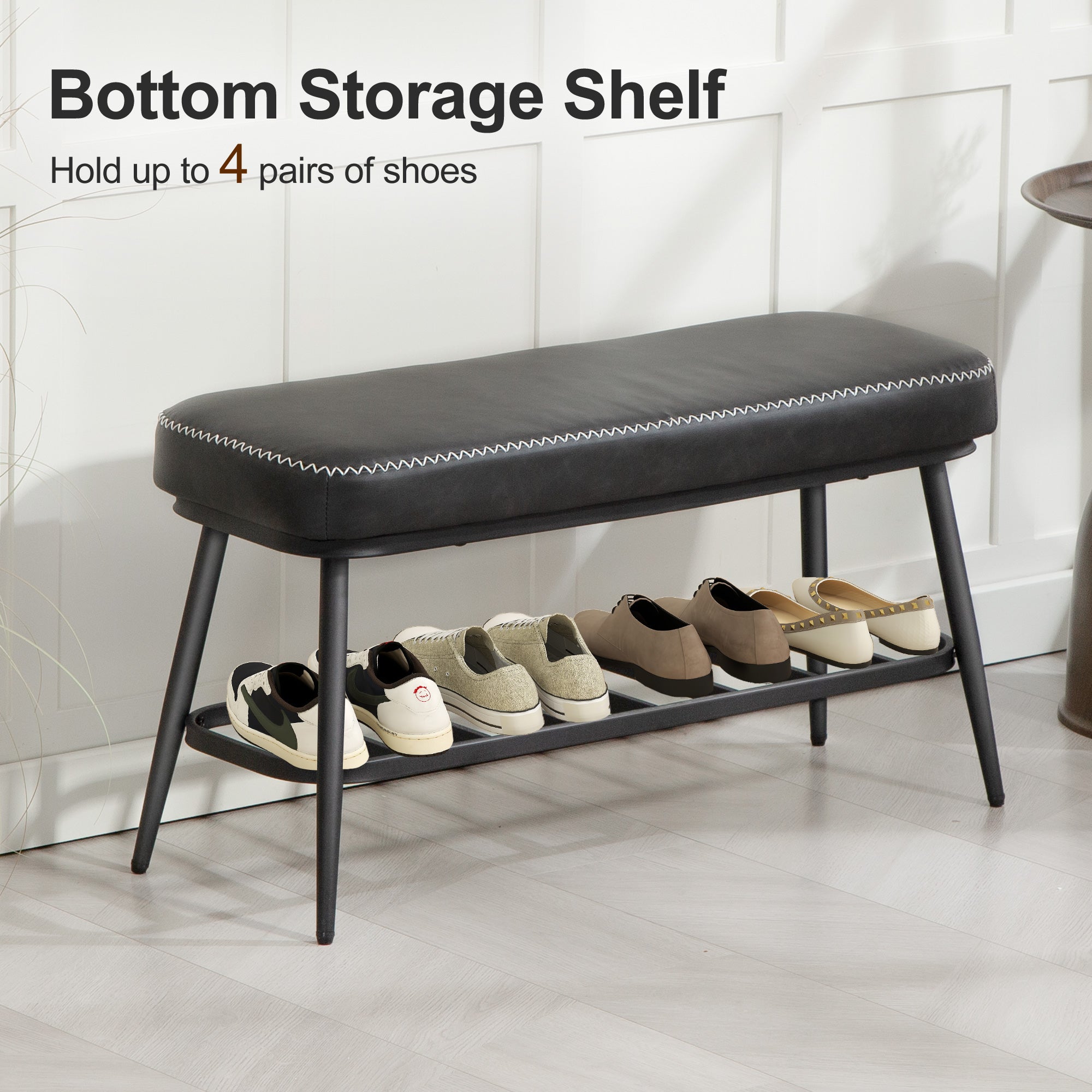 Kozy - PU Leather Shoe Storage Bench - Charcoal Grey