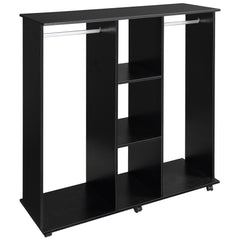 Kozy Open Wardrobe Double Mobile Storage Shelves Organizer W/6 Wheels-Black