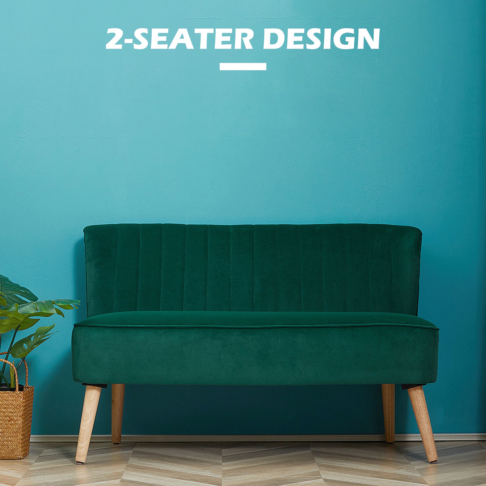 Kozy - Modern Velvet Double Seat Sofa w/ Wood Frame Foam Padding High Back Soft Comfortable Compact Couch Green